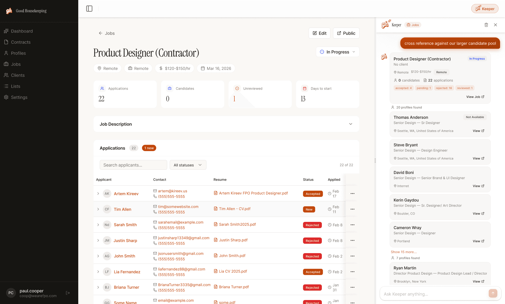 Good Housekeeping admin dashboard